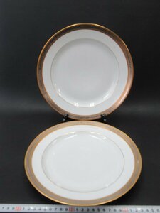 D1865 リモージュ Art de Limoges Veritable Incrustation Double Dorure プレート 2客 径25cm