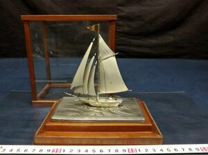 L6220 101g SILVER silver silver made stamp have yacht sailing boat model ornament interior glass case 