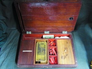 A5628 fresh water small articles for old fishing tool higashi work. .* weighing scale * board .* needle wooden toolbox 