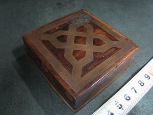 A5772 rose wood wooden copper .. pattern rectangle cover vessel small articles go in 