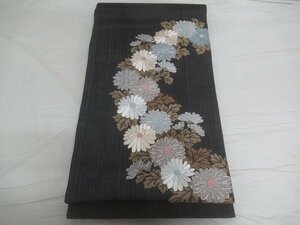 M3992 正絹 手刺繍入 菊文 太鼓柄 袋帯