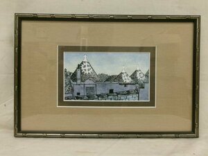 Art hand Auction E4133 Cloisonne ceramic panel painting of a rooftop landscape, small piece, framed, Artwork, Painting, others
