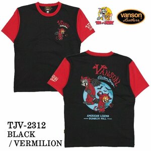 【SALE！47%OFFセール！】VANSON×TOM&JERRY　バンソン　 天竺 半袖Tシャツ　TJV-2312－ブラック/バーミリオン－Ｓサイズ