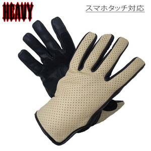 HEAVY HGGP-02P-SAND size M( Sand ) mountain sheep leather punching mesh glove hole smartphone Touch correspondence summer glove bike for summer 