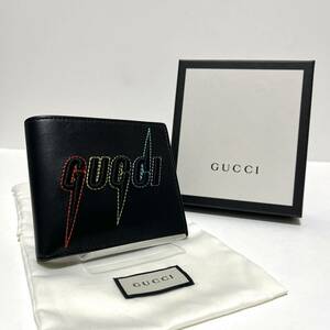 【0772】未使用品 GUCCI グッチ 折り財布 札入れ ブレード エンブロイダリー ロゴ刺繍 レザー ブラック 黒 ミケーレ期 メンズ レディース