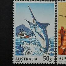 J572 オーストラリア切手「フィッシング切手4種完（トラウトフィッシング、アングラー、カジキ釣り、サーフフィッシング）1971年 未使用_画像4