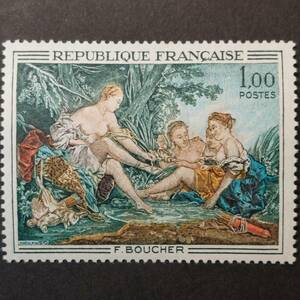 J591 フランス切手 美術切手「盛期ロココ時代の巨匠フランソワ・ブーシェ作『狩りから帰るディアナ（コニャック美術館）』」1970年 未使用