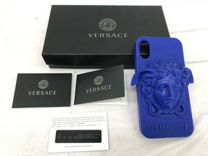 ☆☆【USED】VERSACE ヴェルサーチ メデューサ　ラバー　iPhoneX 　対応　iPhonrケース スマホケース ブルー　サイズ60　