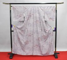 小紋 着物 薄紫色 花 唐花文 菱文 おしゃれ 身丈150cm 裄丈67cm　★ kb-1395_画像2