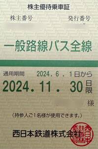 【送料込★簡易書留★最新】西鉄 定期券式 一般路線バス全線★ 株主優待乗車証 ★定期タイプ 男性名義★有効期限2024年11月30日