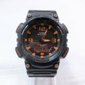 175【中古】CASIO メンズ腕時計 AQ-S810W カシオ タフソーラー デジアナ ブラック×オレンジ文字盤 樹脂バンド 動作確認済み 現状品の画像2