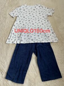 UNIQLO 女の子 パイル地パジャマ ルームウェア XL145～155cm 上下セット 半袖 部屋着 花柄