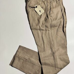 4437】新品4.4万【PAOLONI / パオローニ 52（50程度） 春夏モデル リネンパンツ ３者混ストレッチ素材 SLIM FIT LEON掲載】サンドの画像3