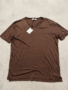 4887】新品3.2万【GRAN SASSO / グランサッソ　50　春夏　麻100％　リネンTシャツ　ヴィンテージ＆ウォッシュ加工】ダークマローネ