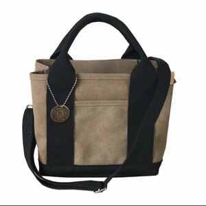  Mini tote bag canvas 2way 3 bulkhead . shoulder Mini tote bag beige / black 