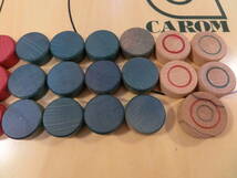 ♪♪【6E20②i】カロム　ボードゲーム　日本カロム協会ロゴマーク入りカロム盤（玉29個付き）　木製　良品♪♪_画像3
