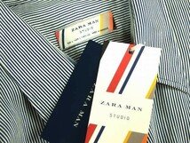 新品タグ付*ZARA MAN STUDIO ザラマン*ブルー系極細ピンスト柄*メンズ*ビックシルエット*変形*ロングシャツジャケット*XL~3L相当*春夏_画像4