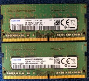 SAMSUNG ノートPC用メモリ　4GBx2枚　合計8GB 1Rx8 PC4-2133P 中古動作品