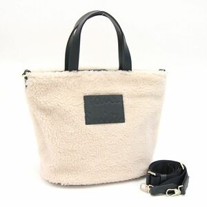  Paul Smith handbag APW411 ivory gray black polyester leather used shoulder bag fur Logo 