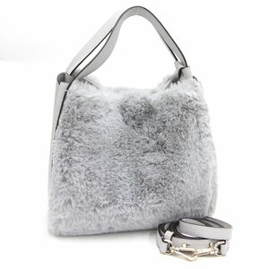  Kate Spade 2WAY handbag knot fur medium KE114 light gray leather fake fur used 