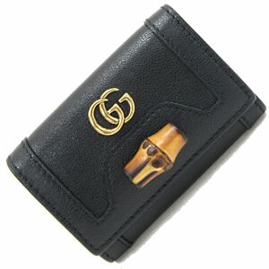 Gucci 6 полосный чехол для ключей bamboo 658636 чёрная кожа б/у брелок для ключа ключ ключ женский 