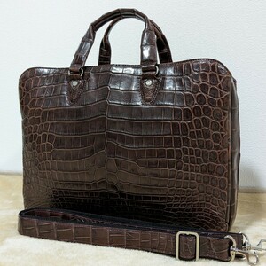 1 start # beautiful goods # mat crocodile business bag center taking .2way Brown briefcase A4 storage possibility exotic leather 