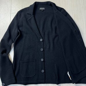 美品/50 XL相当★アルマーニ/EMPORIO ARMANI ウールニット カーディガン テーラード ジャケット シングル ミドルゲージ メンズ 黒の画像1