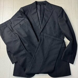 美品/M相当★バーバリー/BURBERRY LONDON シャドーチェック 総柄 セットアップ シングル スーツ パンツ ジャケット ストライプ メンズ 黒