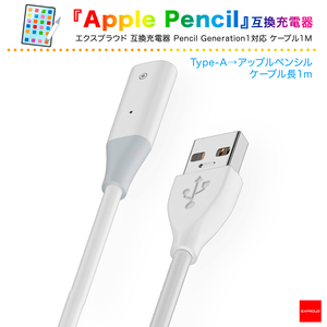 送料無料 Apple Pencil 第1世代 互換充電器 Type-A 最新モデル ホワイト 1m スタイラスペン アップルペンシル EX502248