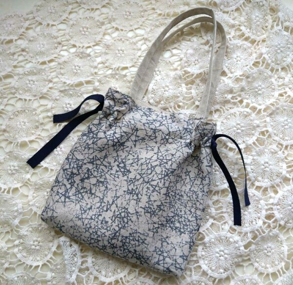 ハンドメイド*ぺたんこリボンの巾着バッグ(ちょっとマチあり)minaperhonen galileo ミナペルホネン
