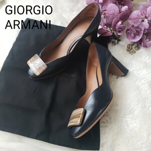 GIORGIO ARMANI マーブル飾り付きチャンキーヒール パンプス袋付き