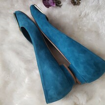 MANOLO BLAHNIK スエードゴールド飾り付フラットシューズ エメラルド_画像7