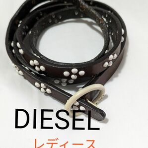 DIESEL レディース ベルト レザーベルト 茶 大きいサイズ