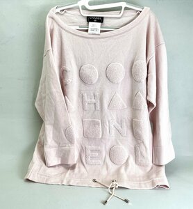 CHANEL Chanel cashmere 100% lady's long sleeve knitted inscription 42 P45774K05723 Icon tops sweater light pink [03-3928