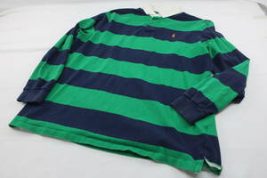 【送900円】　876　POLO RALPH LAUREN　ポロ ラルフローレン　メンズ　ラガーシャツ　長袖　ネイビー×グリーン　ボーダー　XXL TTG