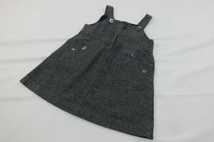 【送900円】1138　familiar ファミリア　ジャンパースカート　ワンピース　ベビー服　子供服　デニム風　グレー系　刺繍　90