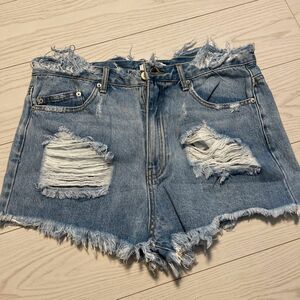 FOREVER 21 デニムショートパンツ レディース XL ダメージジーンズ デニム ブルー ジーンズ 短パン