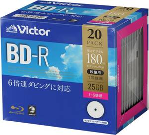 ビクター Victor 1回録画用 ブルーレイディスク BD-R 25GB 20枚 ホワイトプリンタブル 片面1層 1-6倍速 V