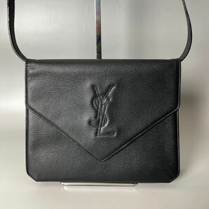 サンローラン 美品 黒 YSL 型押しロゴ ヴィンテージ ワンショルダー レザー 肩掛け レザー ブラック