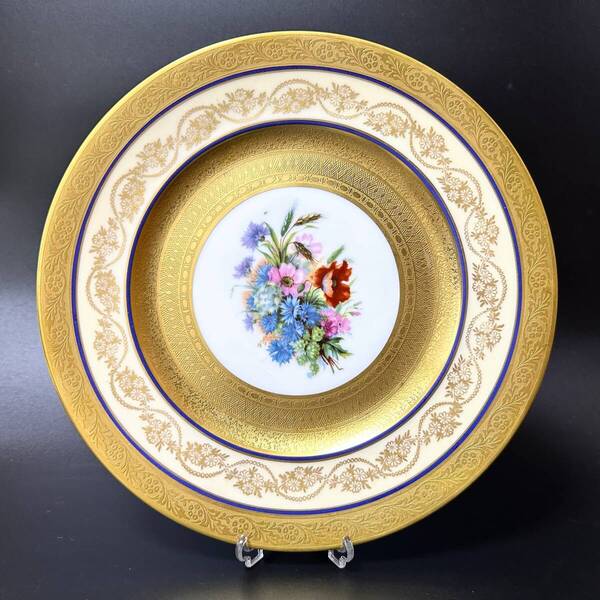 【閉店セール】希少 1930年代 フッチェンロイター ヴィンテージ プレート 大皿 金彩 豪華 花柄 バイエルン 検) マイセン ヘレンド KPM
