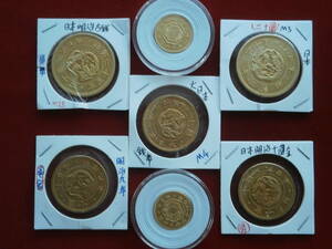  Japan old coin Meiji 10 ., two 10 . gold coin coin, medal 7 sheets #24.5.18-08* old coin *. sen * a bit only also seeing please!