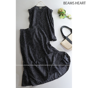 BEAMS HEART Beams Heart * adult pretty! dot print gya The - blouse & flair skirt setup 2 point set 