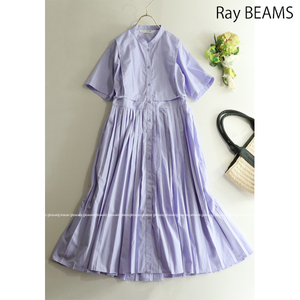 Ray BEAMS レイビームス★大人可愛い♪プリーツスカートバンドカラーシャツワンピース 後ろリボン付き