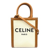 セリーヌ CELINE ミニバーティカルカバ 19330 アイボリー×キャメル ゴールド金具 キャンバス/レザー ハンドバッグ レディース 中古_画像1