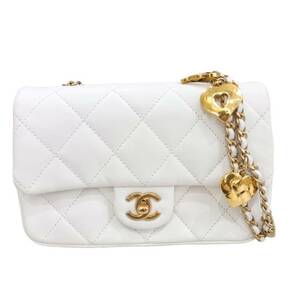 シャネル CHANEL ミニマトラッセ20 AS34056 ホワイト　ゴールド金具 カーフ ショルダーバッグ レディース 中古