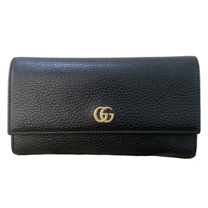 グッチ GUCCI GGマーモント コンチネンタルウォレット 456116 ブラック ゴールド金具 GGマーモント 長財布 レディース 中古