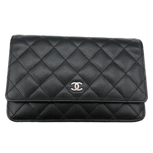 シャネル CHANEL チェーンウォレット A33814 ブラック シルバー金具 キャビアスキン ハンドバッグ レディース 中古