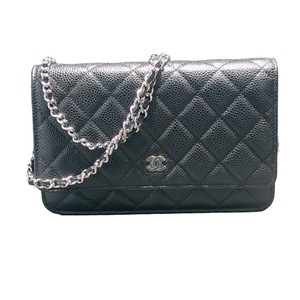 シャネル CHANEL マトラッセ　チェーンウォレット AP0250 ブラック　シルバー金具 キャビアスキン ショルダーバッグ レディース 中古