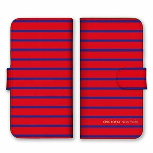 多機種対応 手帳型 スマホ ケース カバー iPhone15 AQUOS Galaxy Xperia 横縞 赤・青 New York