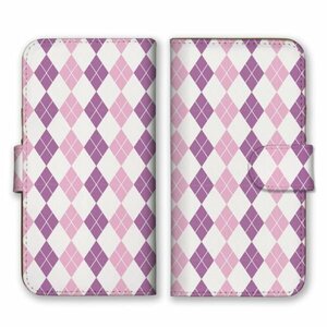 多機種対応 手帳型 スマホ ケース カバー iPhone15 AQUOS Galaxy Xperia ダイヤ柄 和柄 紫ピンク